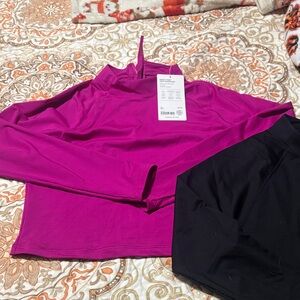 Magenta Long Sleeve Top and Black Shorts Set
